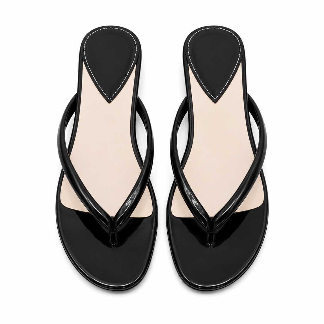 Luxury Black Minimalist Low Heel Flip Flop Sandals  for Women