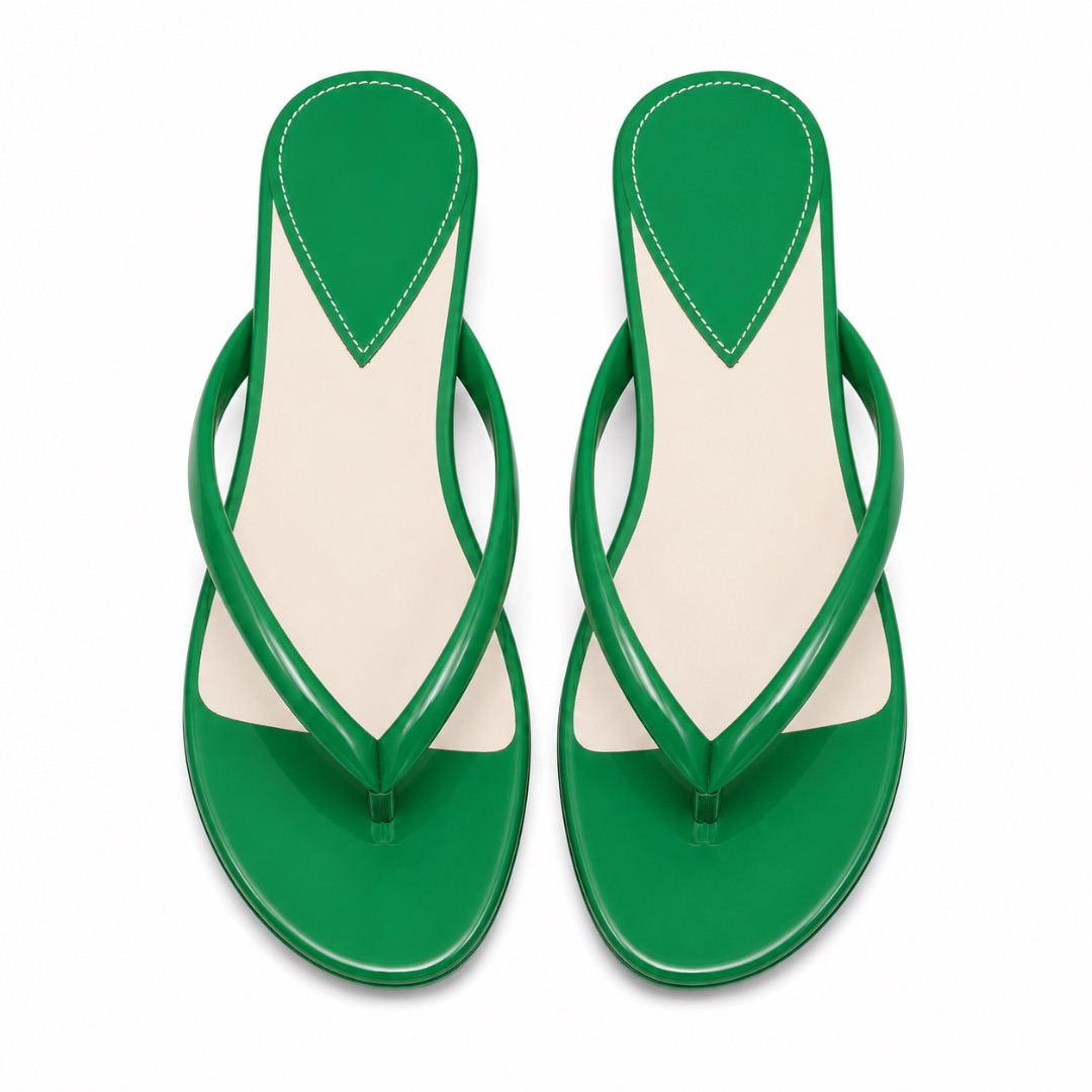 Luxury Green Minimalist Low Heel Flip Flop Sandals  for Women
