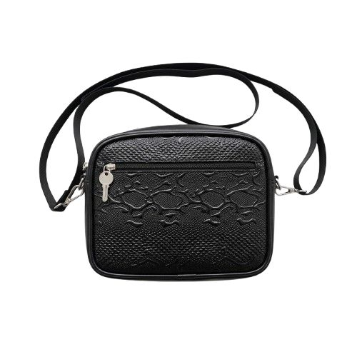 Black Snakeskin Embossed Crossbody Travel Bag