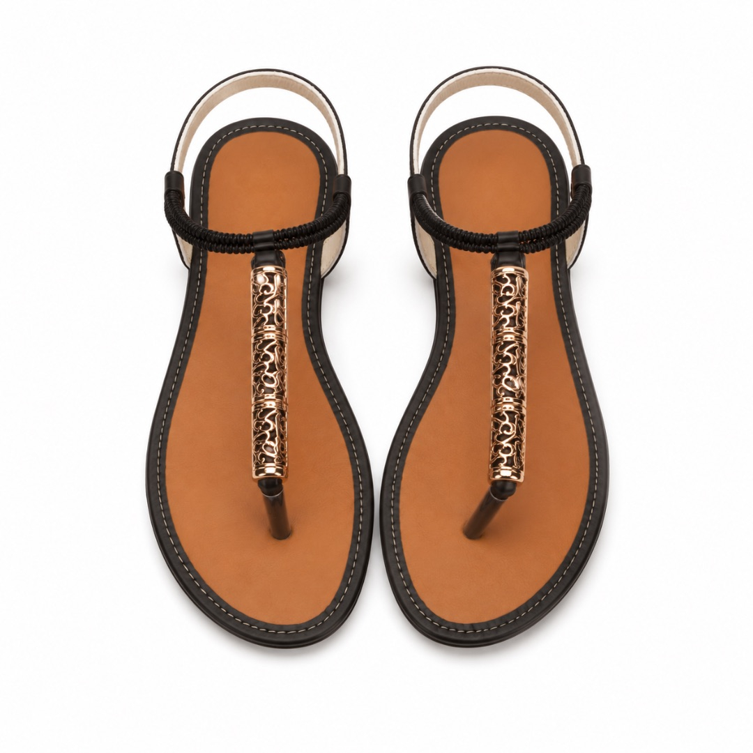 Luxury Brown and Black Elastic Strap Flat Sandals    for Women