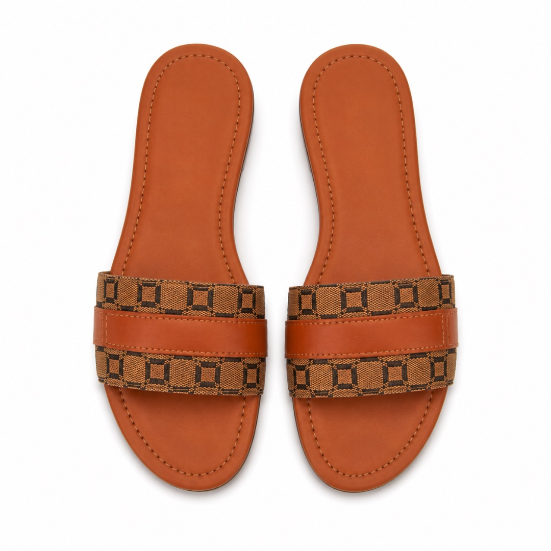 Luxury Brown Monogram Flat Slide Sandals   for Women