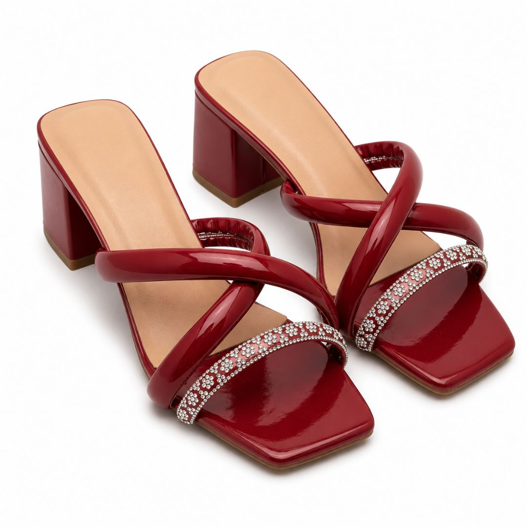Red Heeled Slippers with Embellished Straps