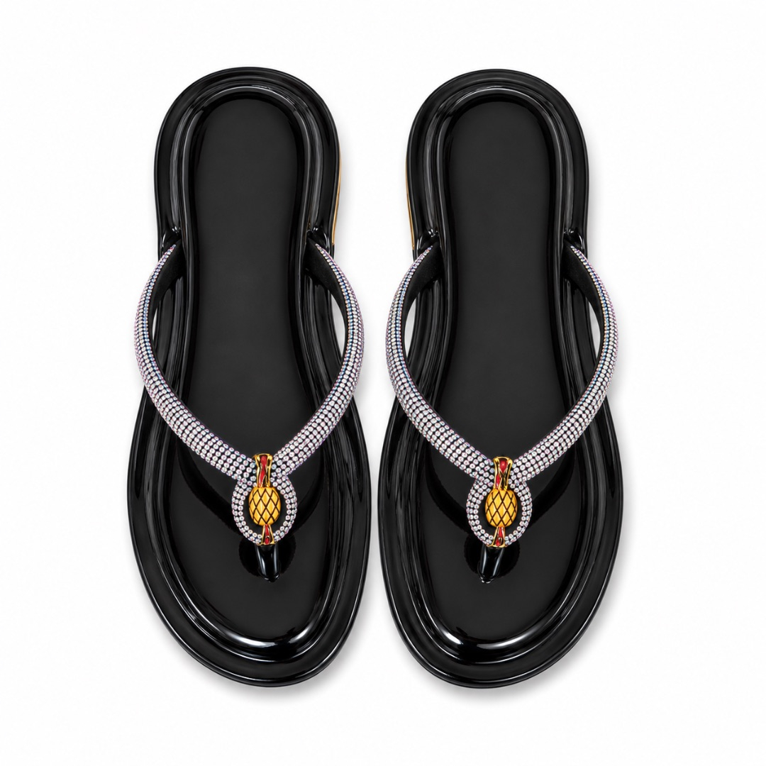 Luxury Black Rhinestone Knot Flat Sandals  for Women
