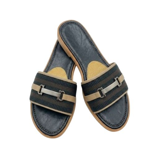 Womens Two Tone woven Slide Sandals