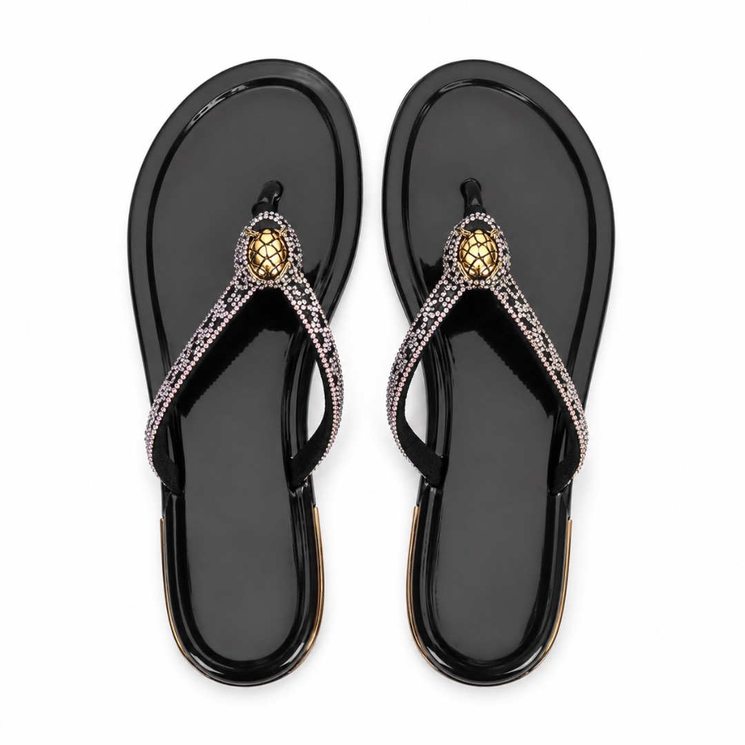 Luxury Black Crystal Knot Flat Slippers  for Women
