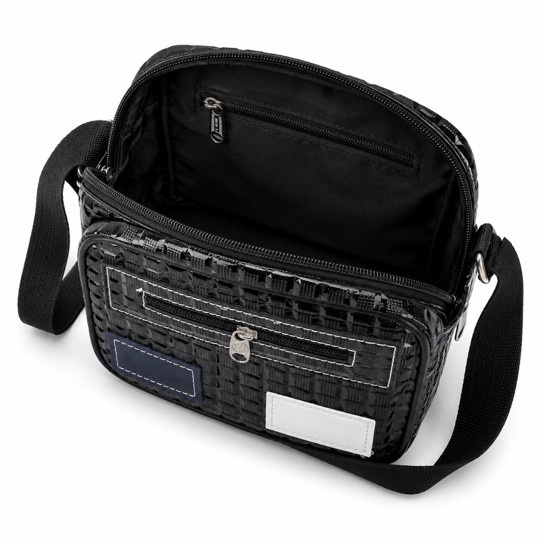 Luxury Black Textured Crossbody Shoulder Bag  for Men