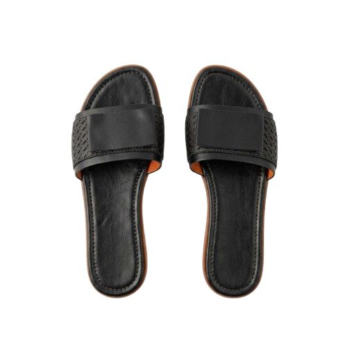 Quality Women Black Slides with Metallic Hardware Accent