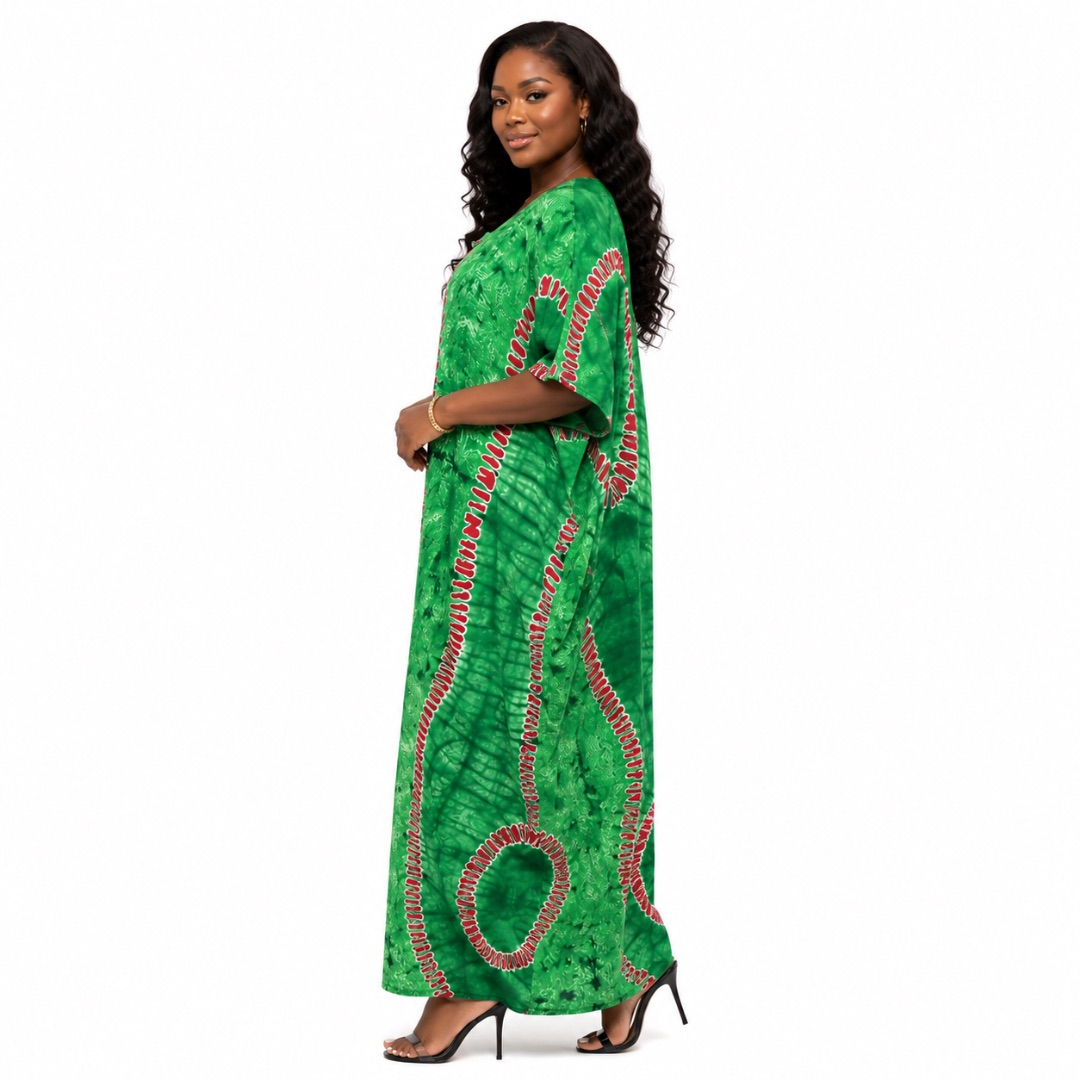 Luxury Green Tie Dye Kaftan Maxi Dress  for Women