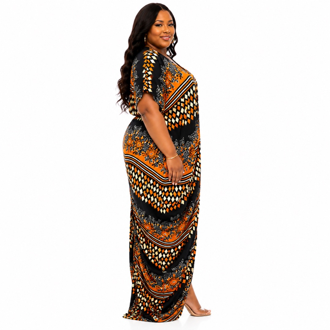 Luxury Multicolor Floral Print Draped Maxi Dress for Women