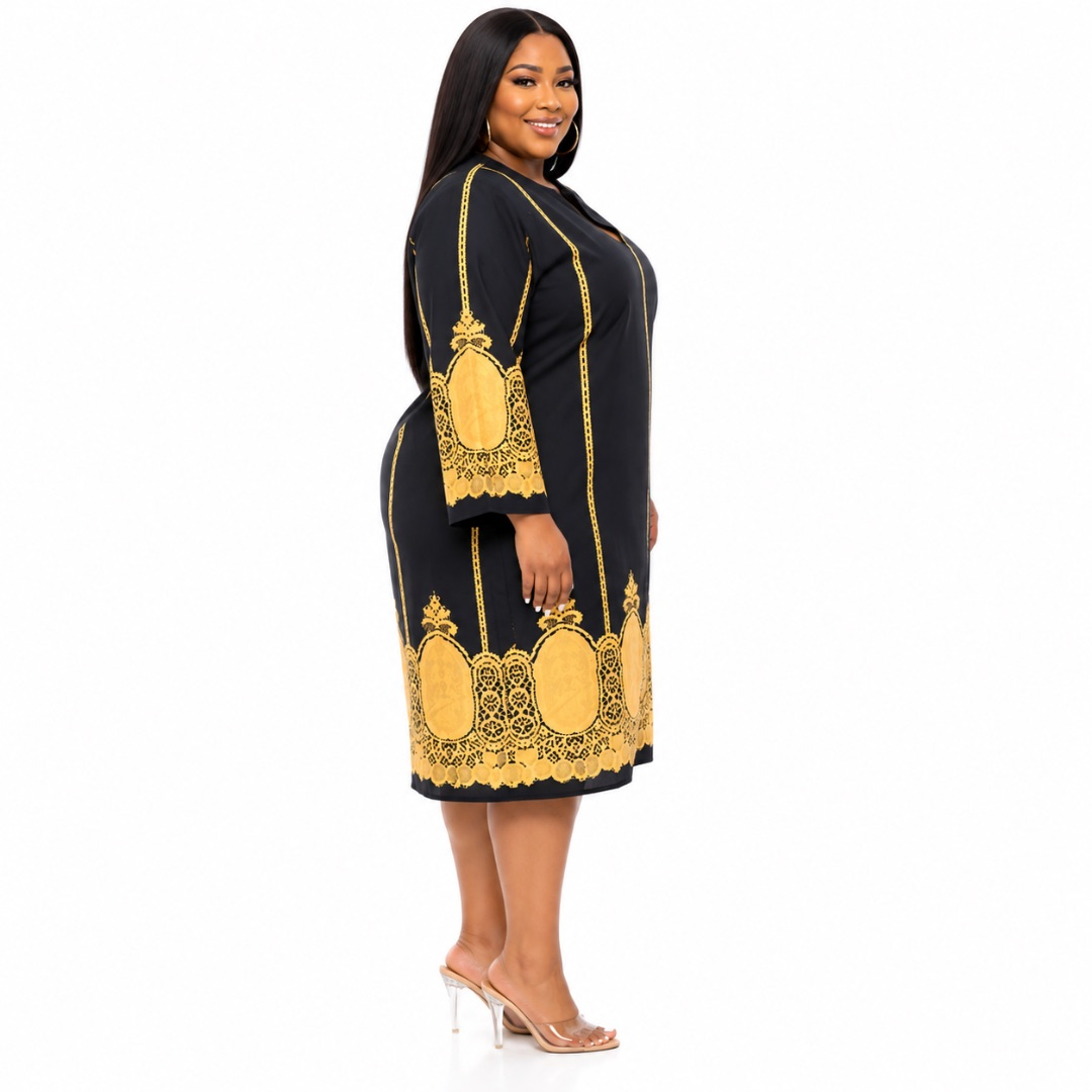 Luxury Black and Gold Embroidered Kaftan Dress for Women