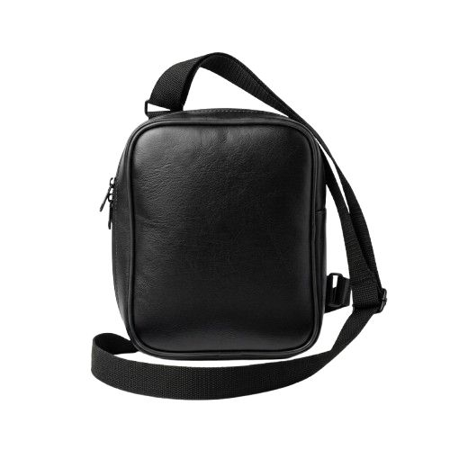 Textured Black Compact Crossbody Messenger Bag