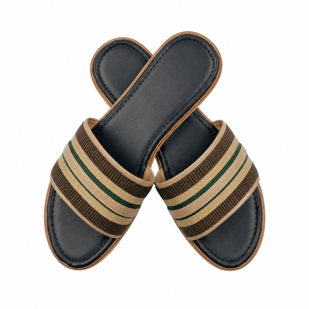 Womens Multi Tone Striped Casual Slide Sandals