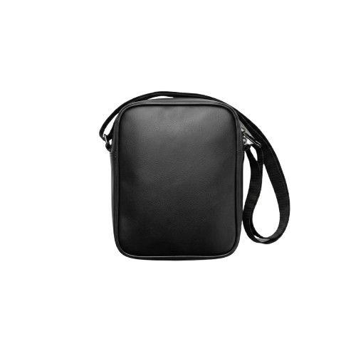 Black Leather MultiPocket Crossbody Bag with Yellow Zipper