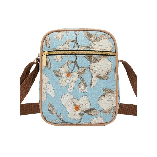 Floral Print Crossbody Messenger Bag with Contrast Piping and Adjustable Strap