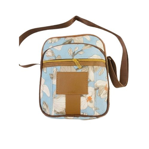 Floral Print Crossbody Messenger Bag with Contrast Piping and Adjustable Strap