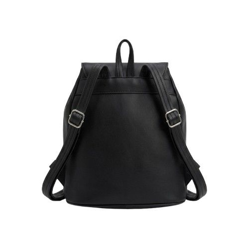 Black Faux Leather Backpack with Stud Details and Gold Tone Apple Accent