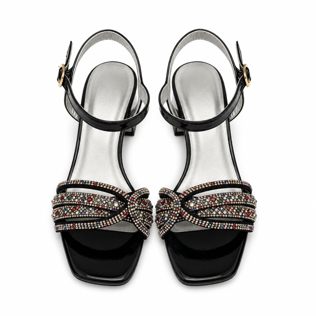 Women High Heeled Sandals with Rhinestone Crisscross Straps