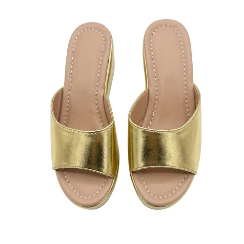 Metallic Gold Open Toe Platform Wedge Sandals