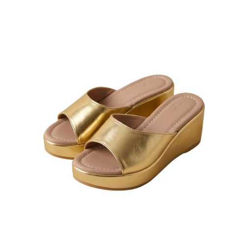 Metallic Gold Open Toe Platform Wedge Sandals