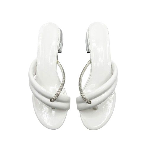 White Rhinestone Accent Crisscross Slide Sandals