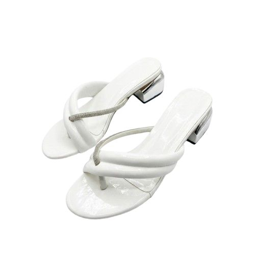 White Rhinestone Accent Crisscross Slide Sandals