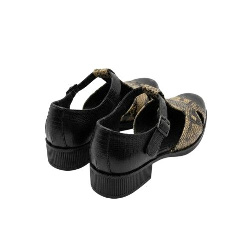 men Snakeskin Print T Strap Heeled Sandals