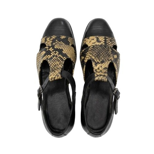 men Snakeskin Print T Strap Heeled Sandals