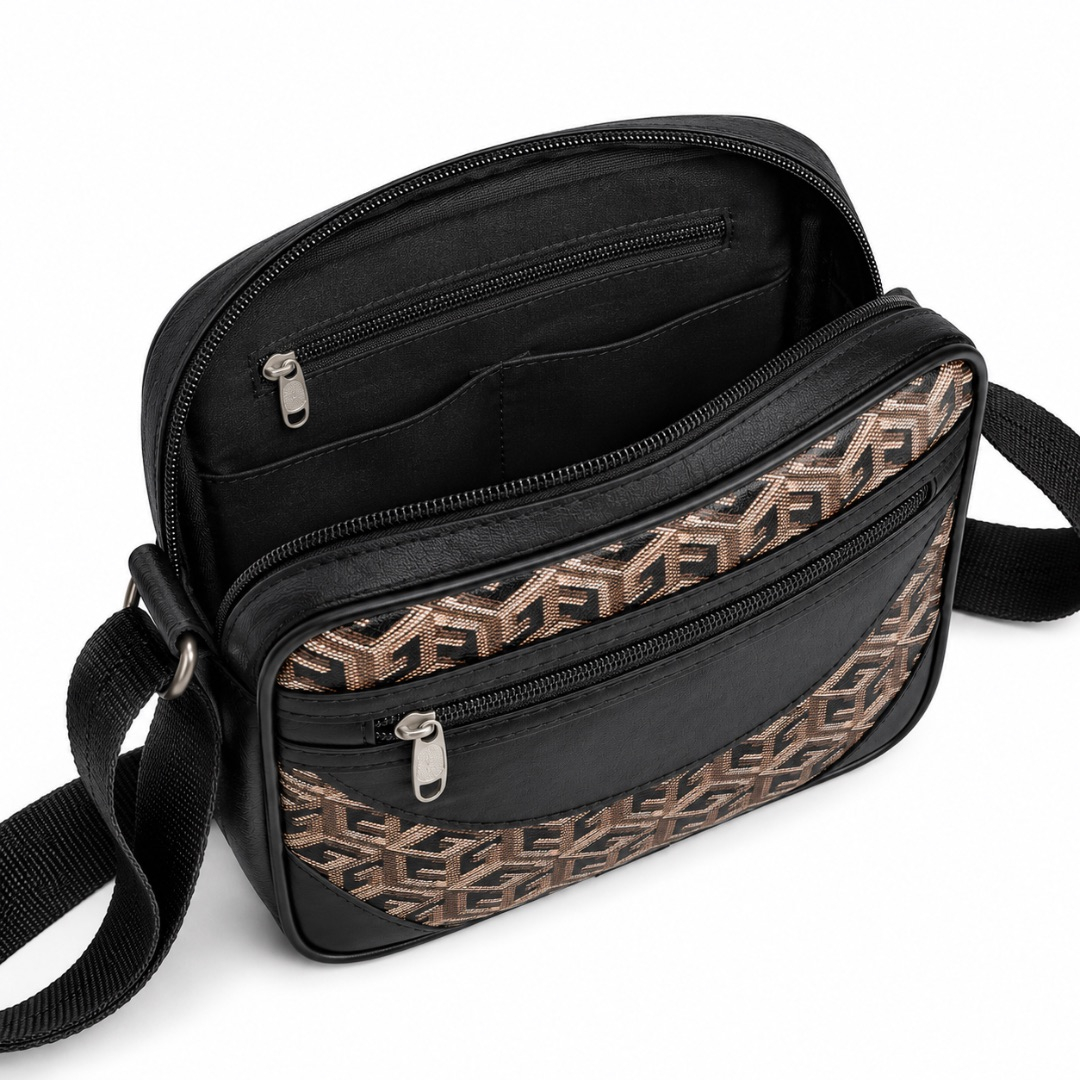 Luxury Black Geometric Print Crossbody Shoulder Bag for Men and Women