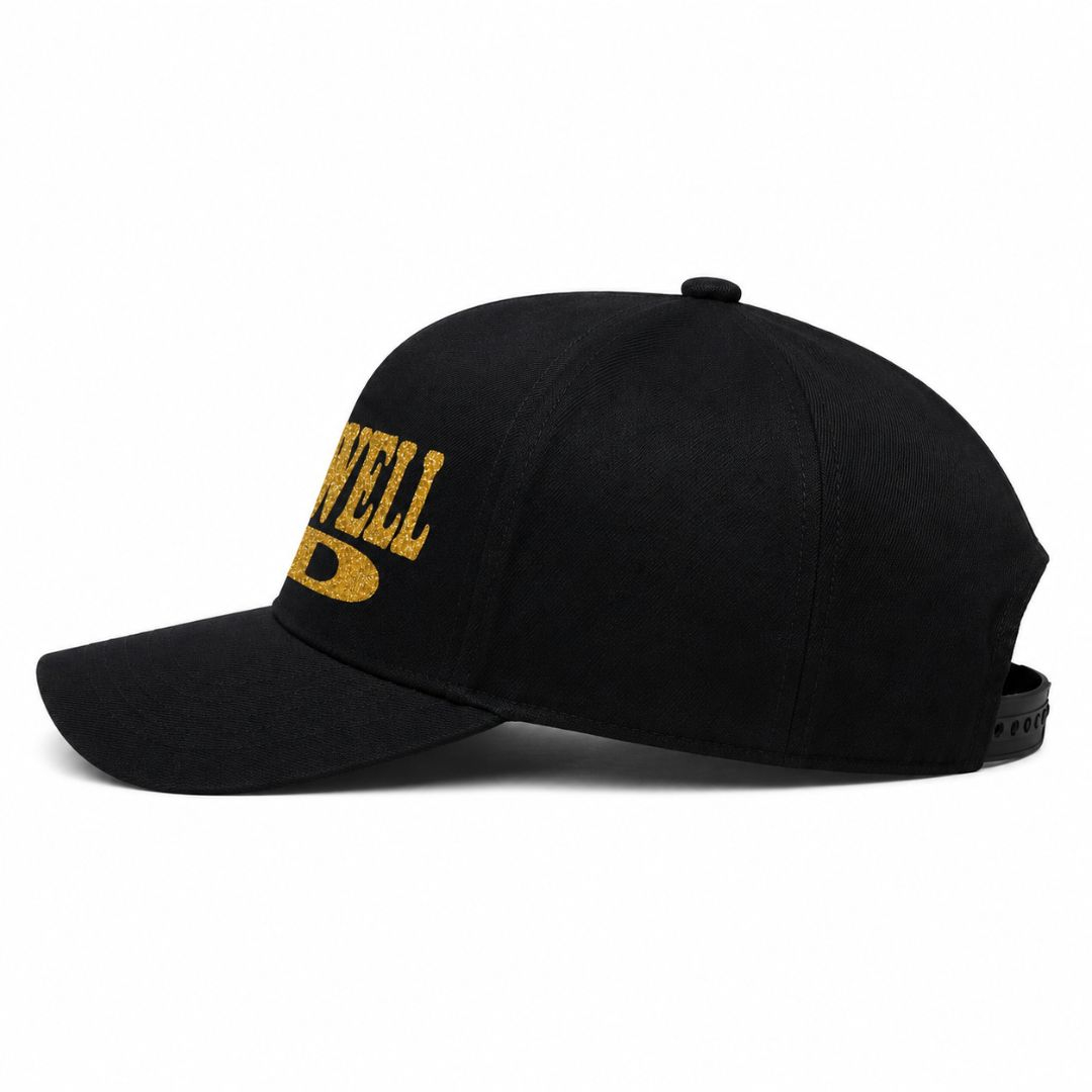 Black Farewell Cap with Gold Text
