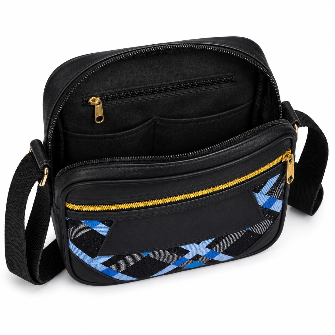 Luxury Black Geometric Print Crossbody Bag