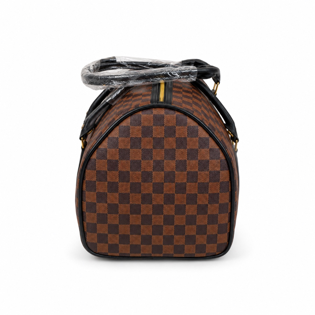 Luxury Brown Checkered Travel Duffel Bag