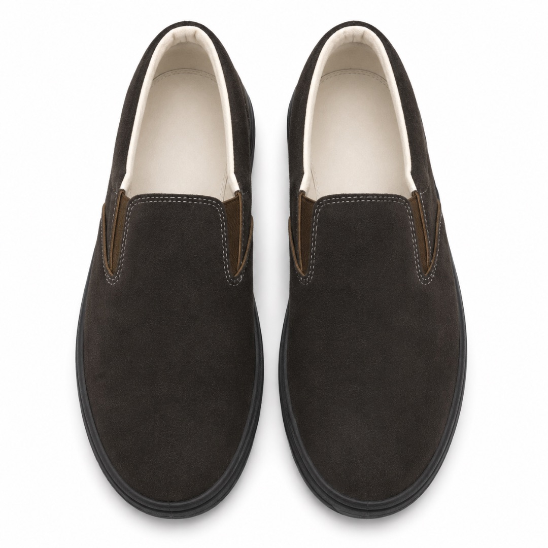 Mens Dark Brown Suede Slip On Sneakers