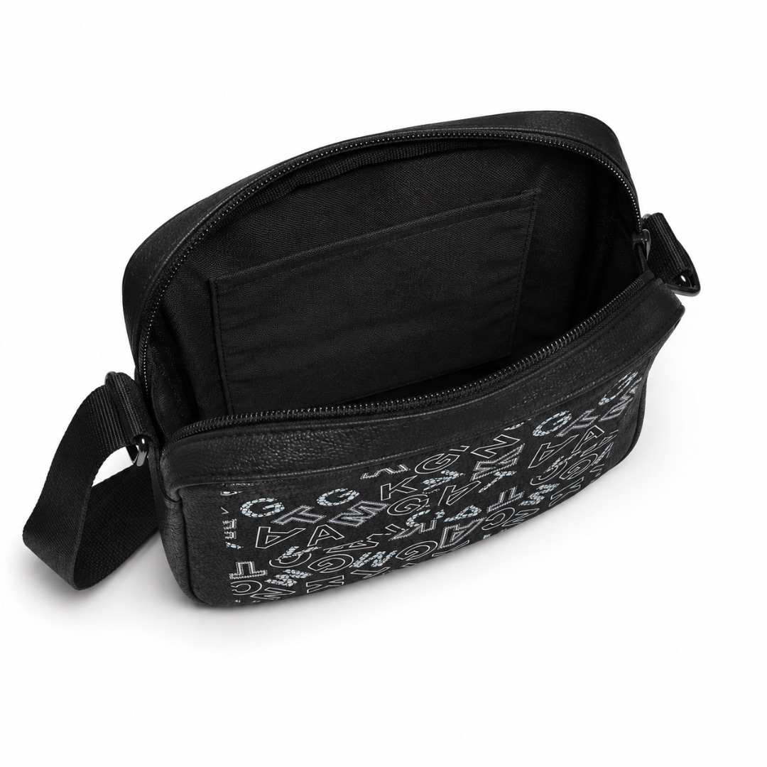 Mens Black Graphic Crossbody Bag