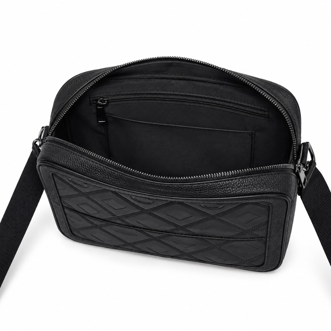Mens Black Patterned Crossbody Bag