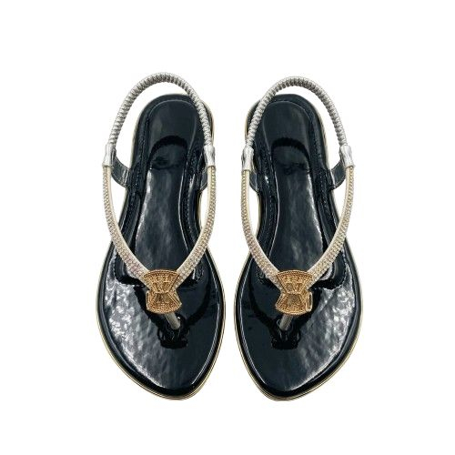 Womens Silver Embellished T Strap Slingback Sandals