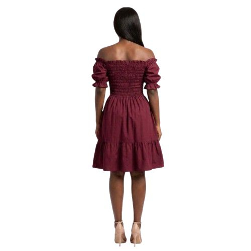 OffShoulder Smocked Burgundy Dress