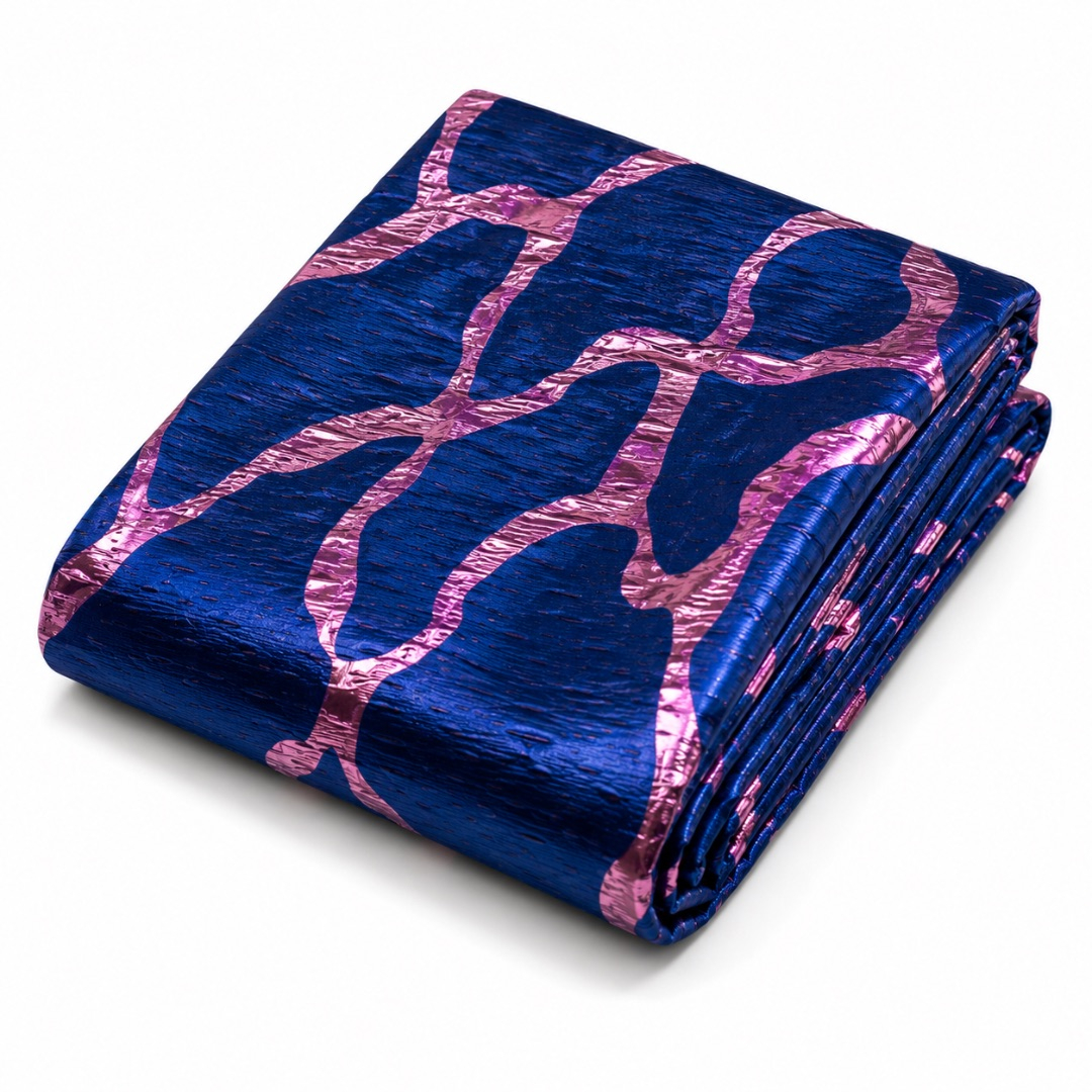 Luxury Royal Blue Abstract Metallic Brocade Fabric Material