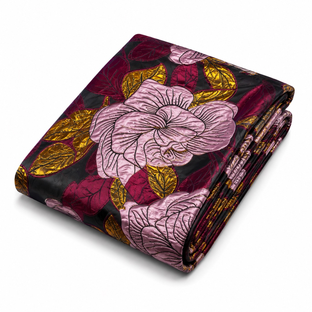 Luxury Burgundy Floral Brocade Fabric Material