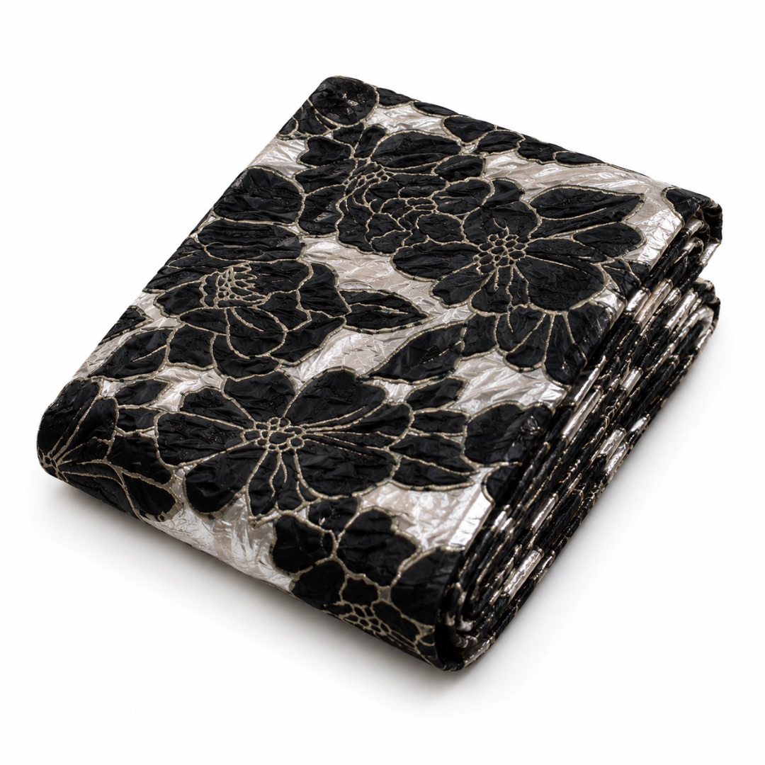 Luxury Black Floral Brocade Fabric Material