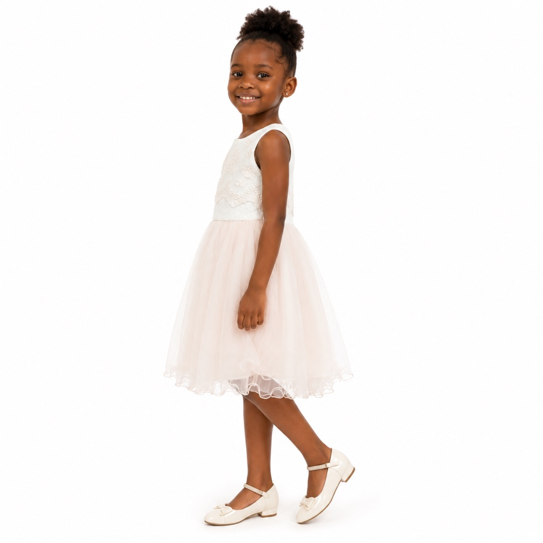 Elegant White Lace and Tulle Girls Party Dress