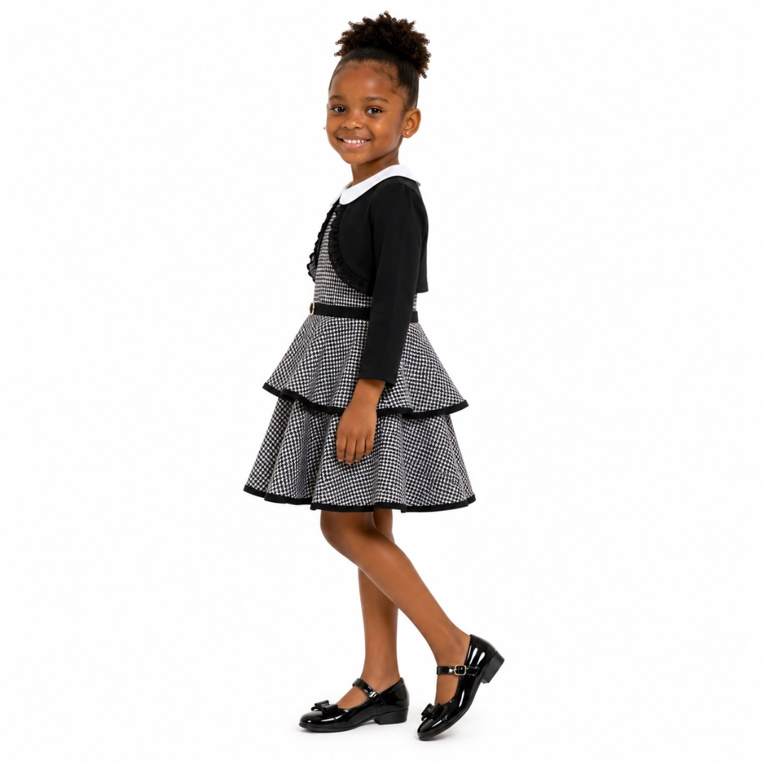 Elegant Black and White Girls Layered Party Dress