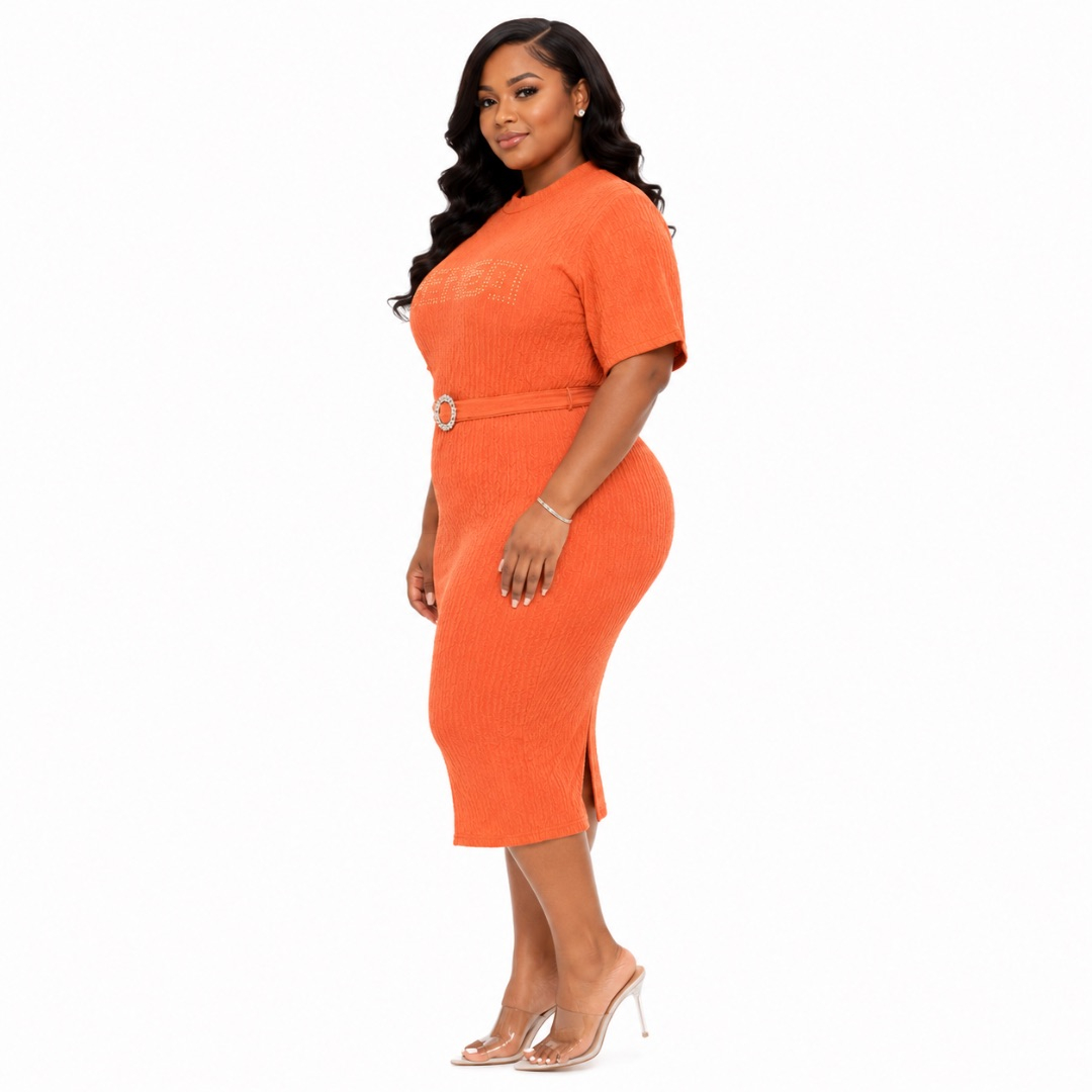 Elegant Orange Bodycon Midi Dress for Women