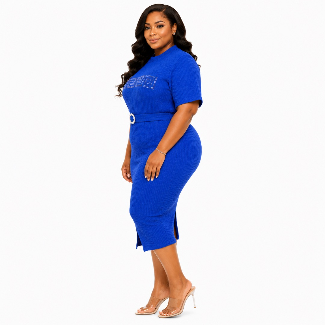 Elegant Royal Blue Bodycon Midi Dress for Women