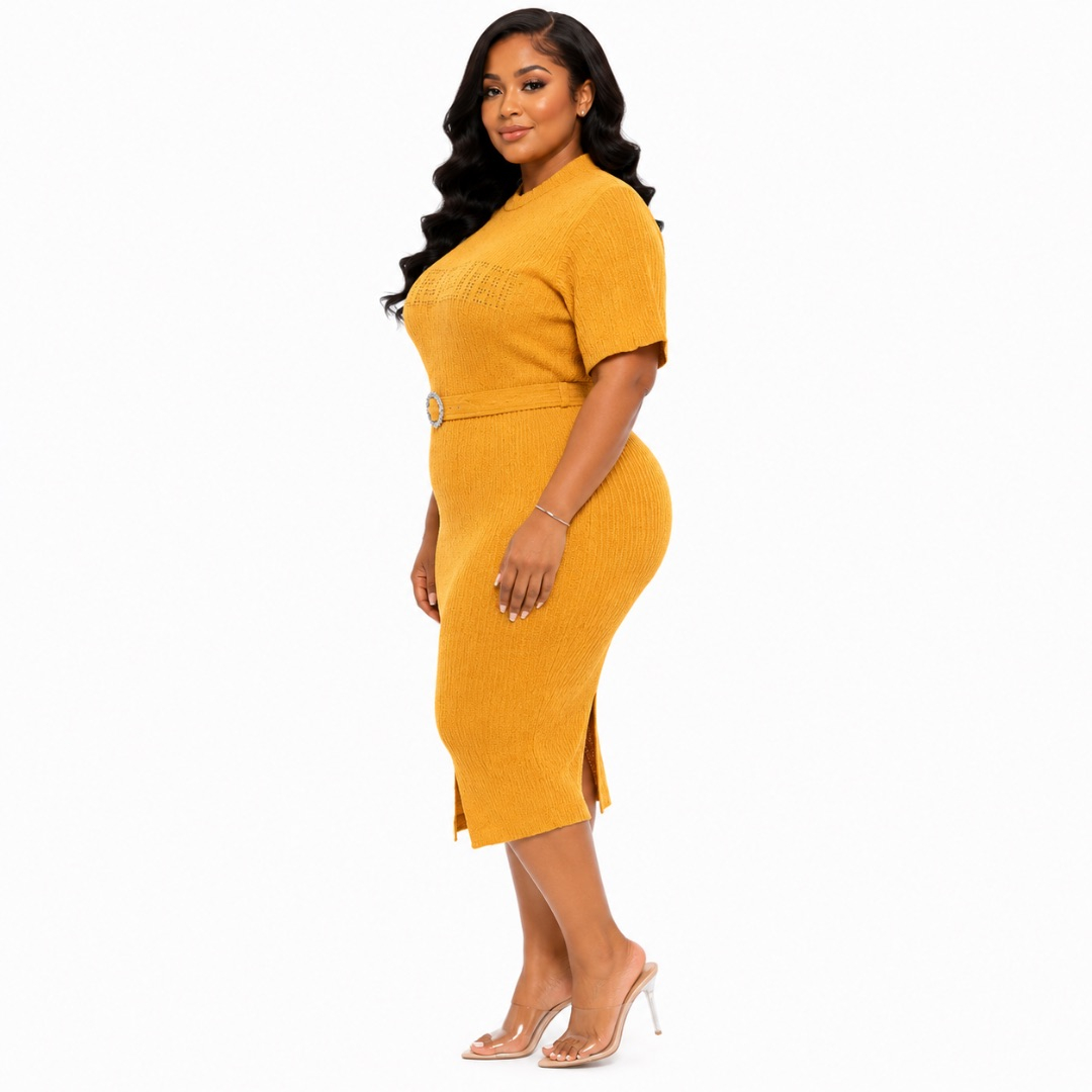 Elegant Mustard Yellow Bodycon Midi Dress for Women