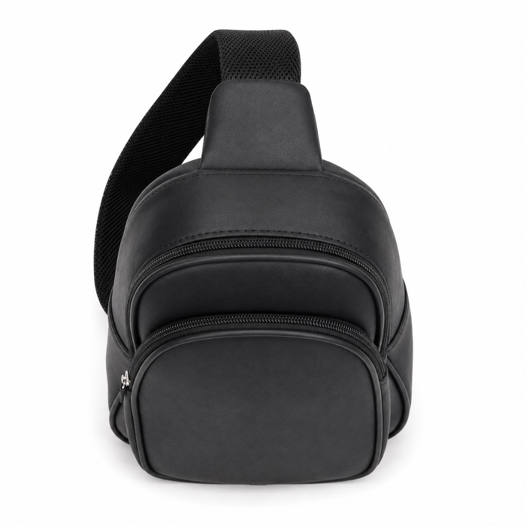 Minimalist Black Faux Leather Crossbody Backpack