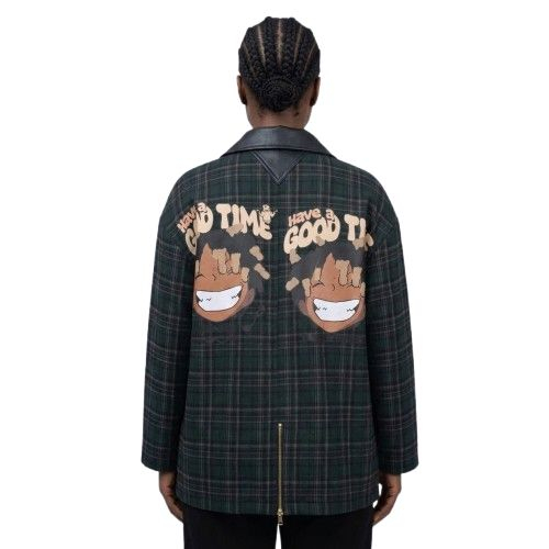 Unisex Urban Plaid Anime Graphic Zip Up Jacket