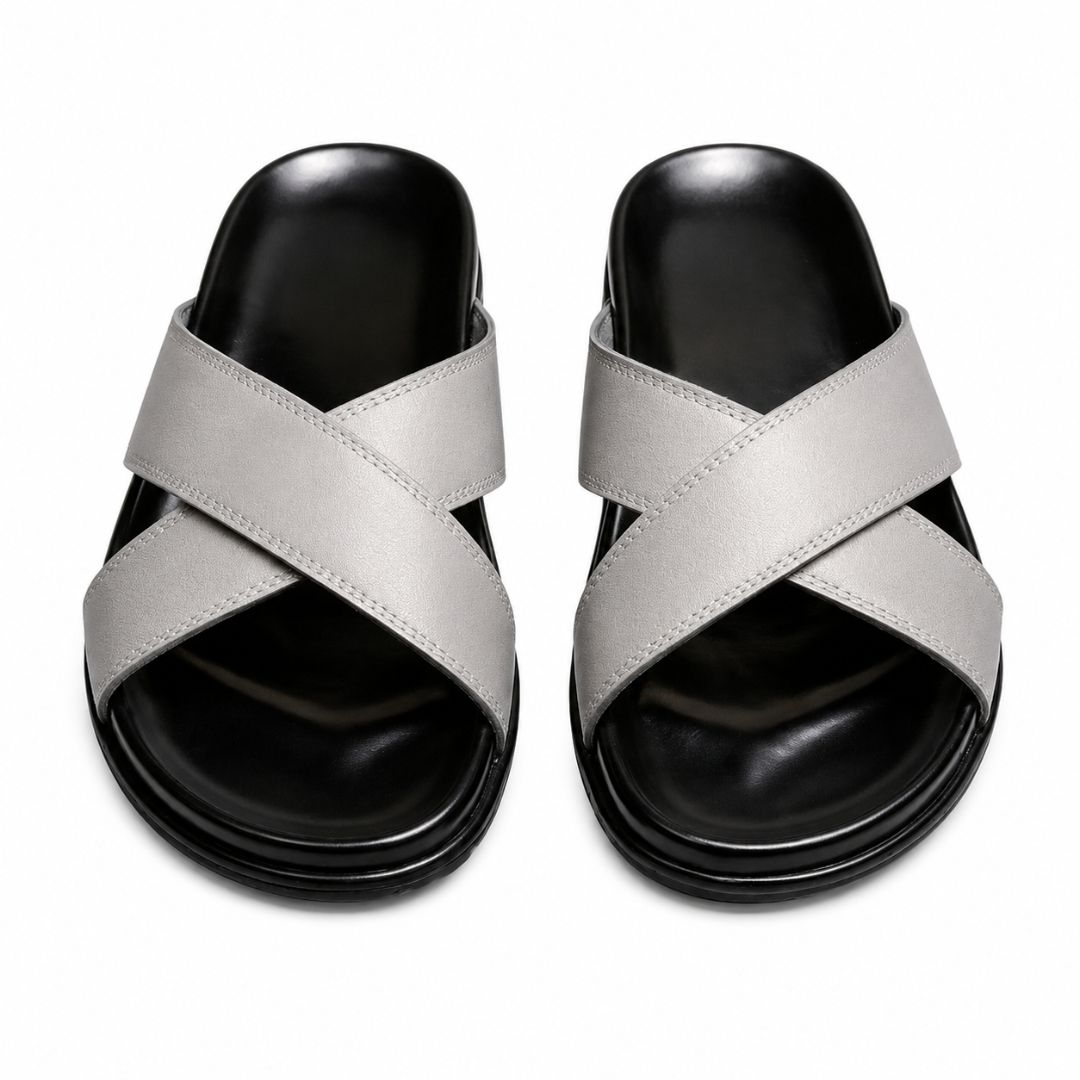 Men Leather CrossStrap Slippers