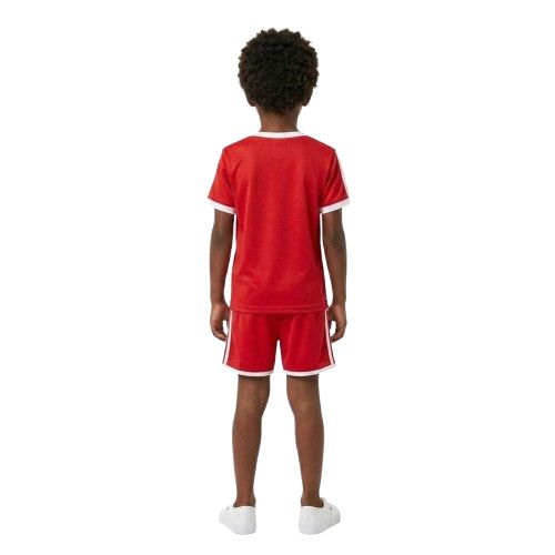 Kids Red Short Sleeve T Shirt and Shorts with White Trim Sports Set