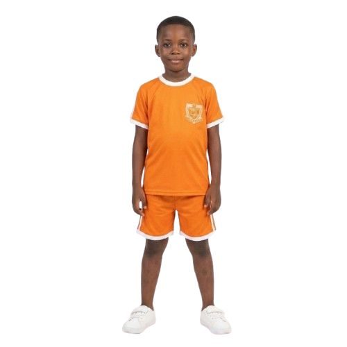 Kids Orange Two Piece Sports Shorts and T Shirt Set