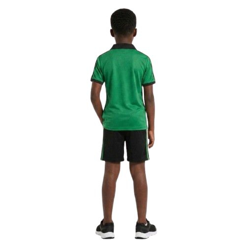 Kids Green Polo Shirt and Black Sports Shorts Set
